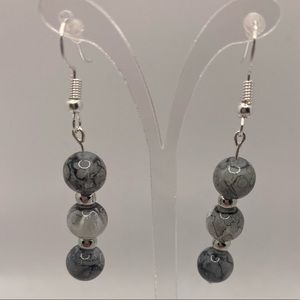 Black with Gray Marble Drop Earrings